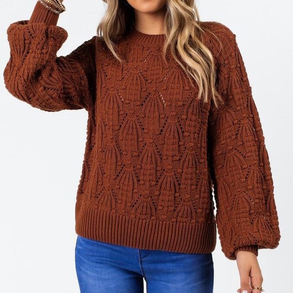 Francesca’s Melbourne Pointelle Sweater, burnt orange, women’s sweater, size M